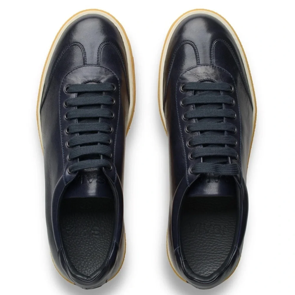 ISAIA Napoli Goat Leather Sneakers in Navy Blue Size 9 NWOT